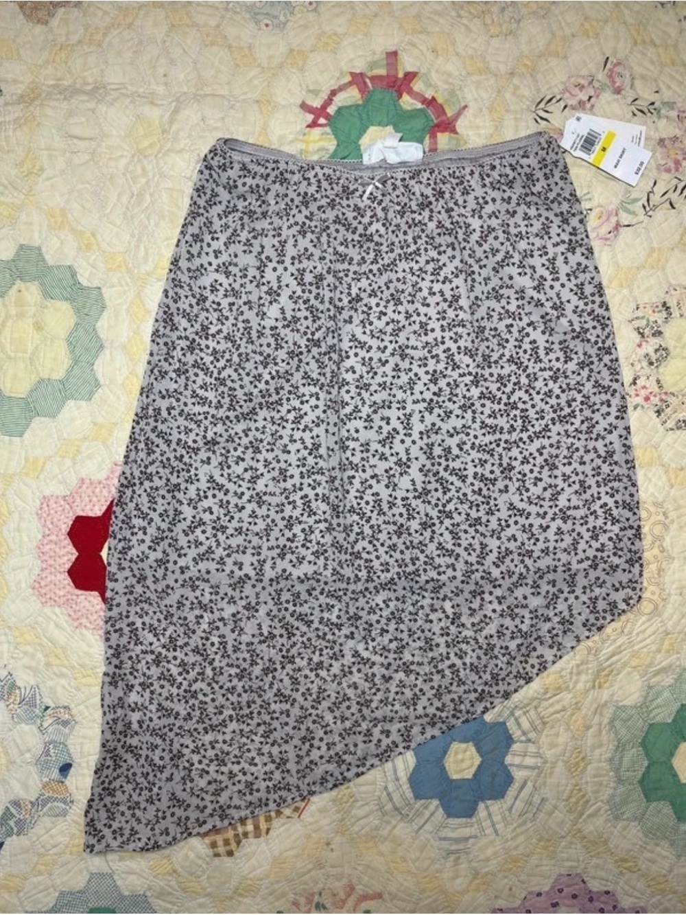 Hippie Rose Gray Floral Asymmetrical Midi Skirt